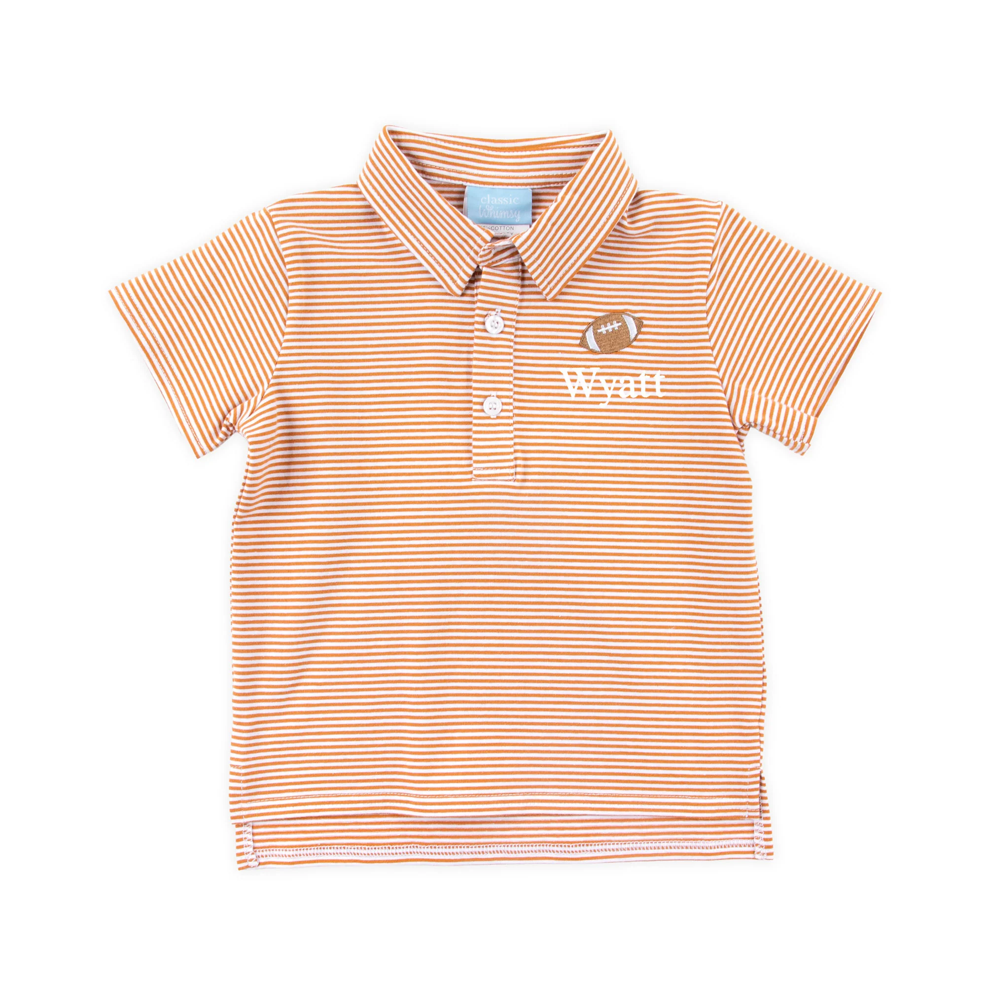 Football Embroidered Burnt Orange Stripe Knit Short Sleeve Polo