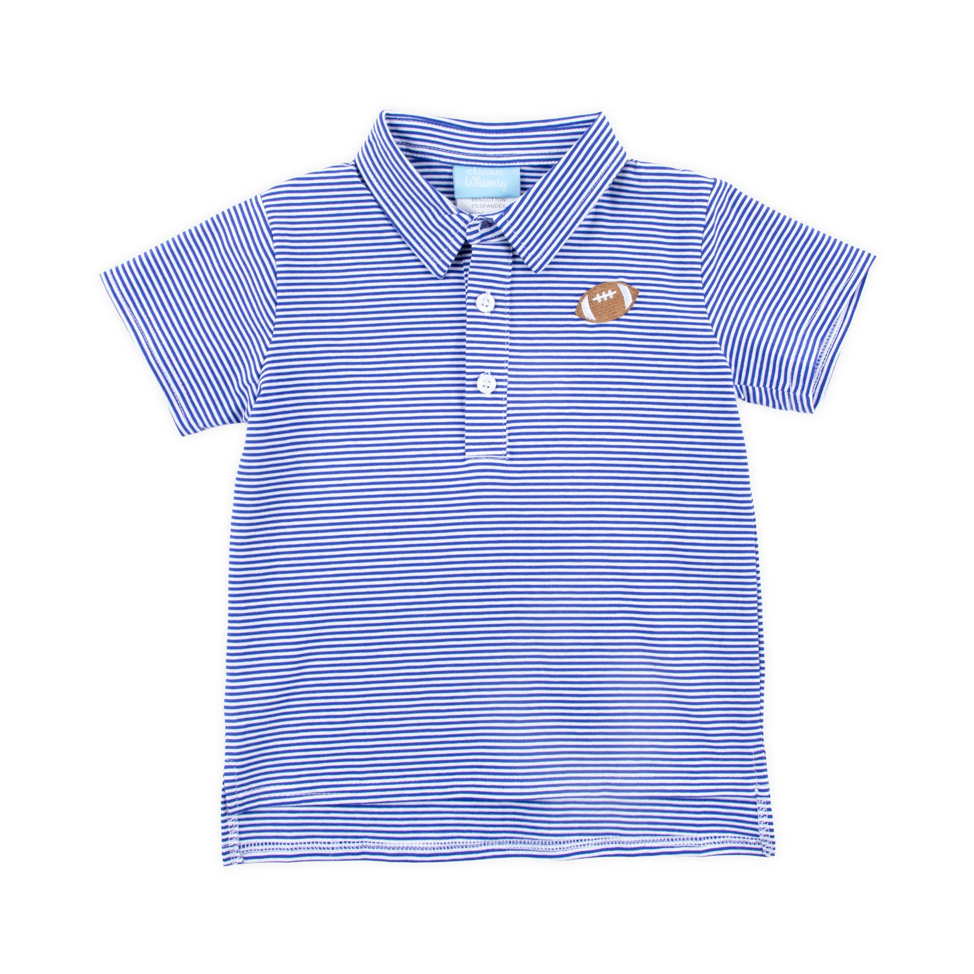 Football Embroidered Royal Blue Stripe Polo - Image 2