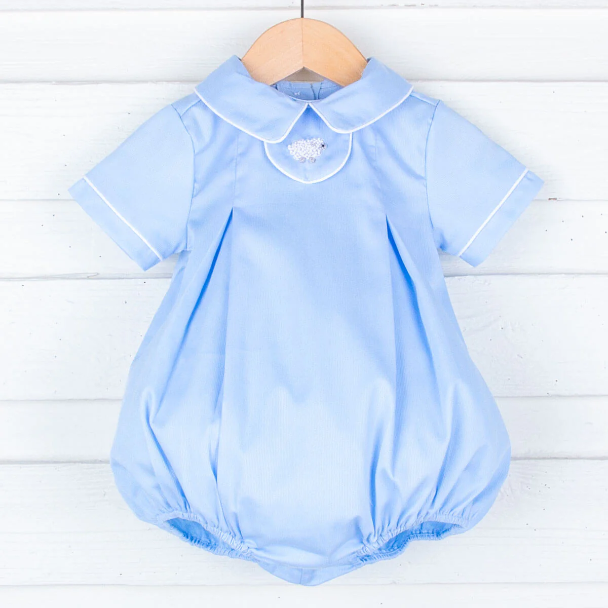 French Knot Lamb Boy Bubble Blue Pique