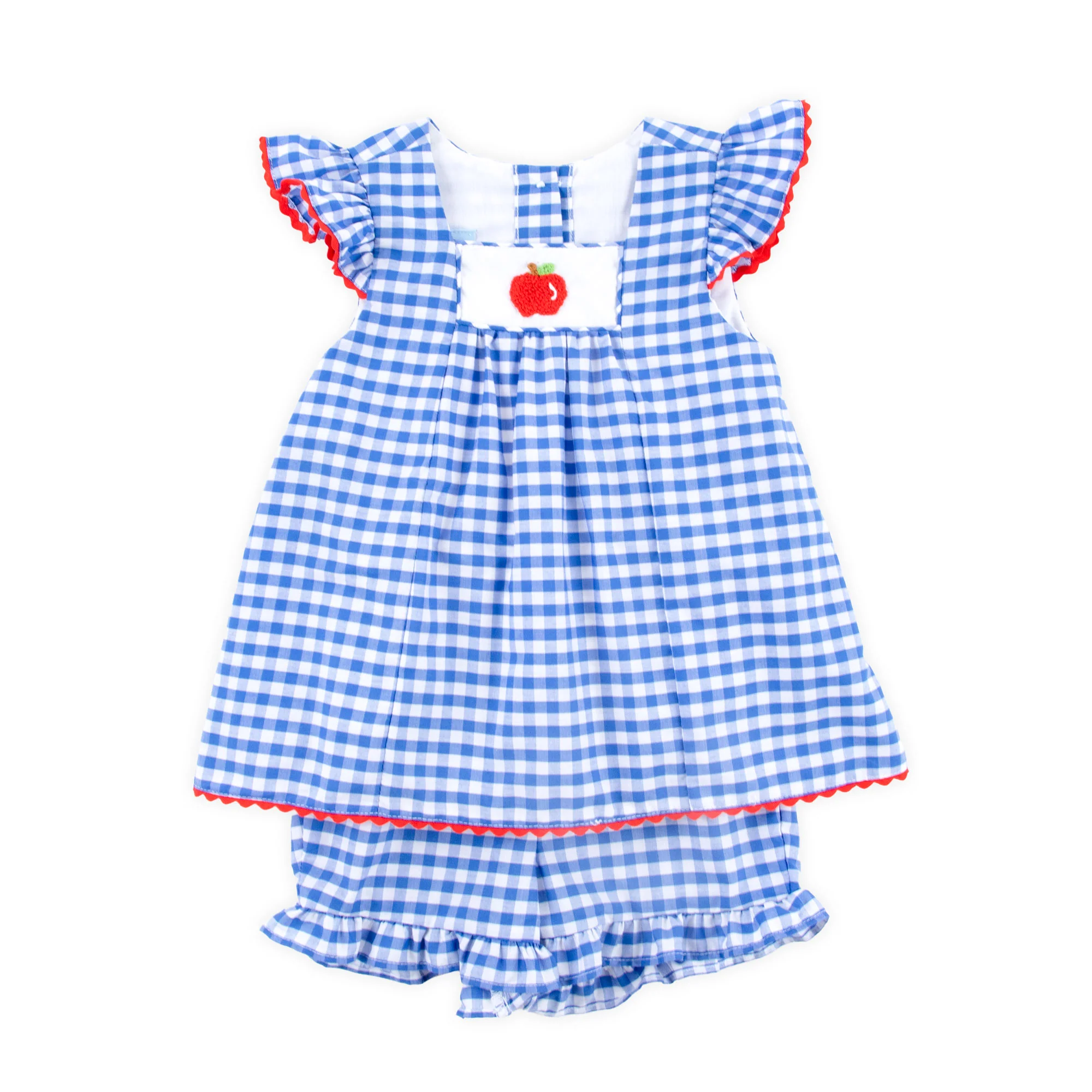 French Knot Single Apple Blue Gingham Short Set - Image 2
