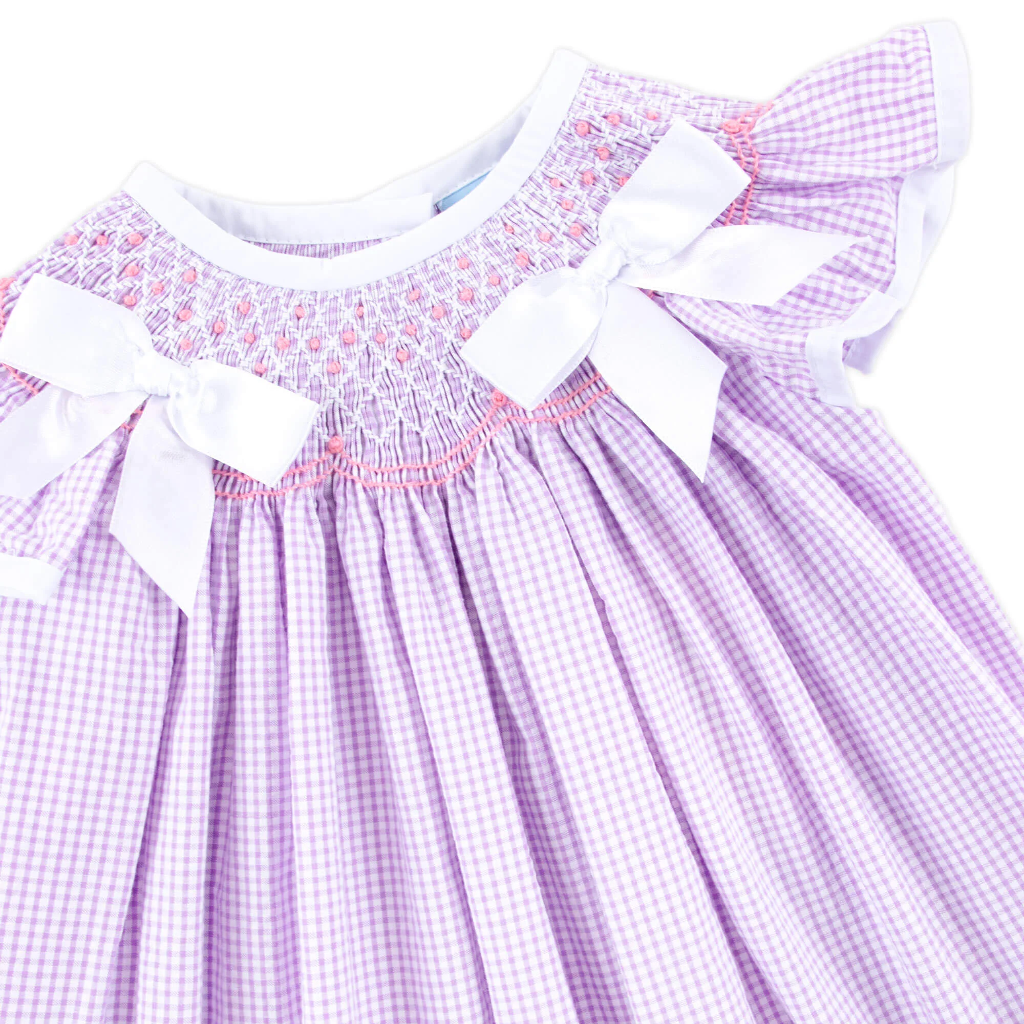 French Lavender Gingham Smocked Bow Bubble - Image 3