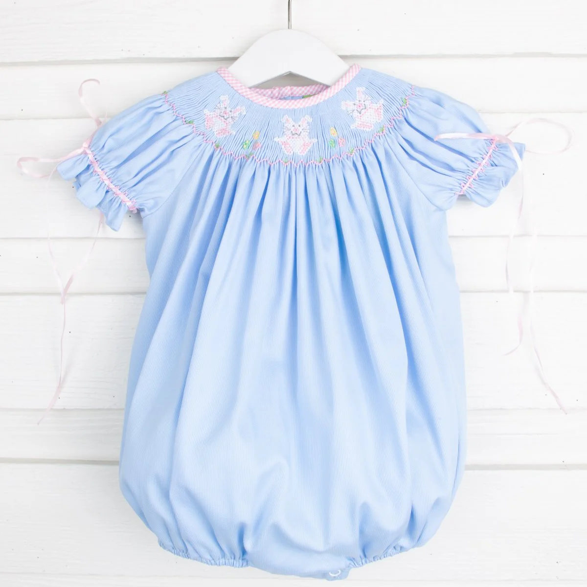 Fun Bunny Smocked Bubble Blue Pique