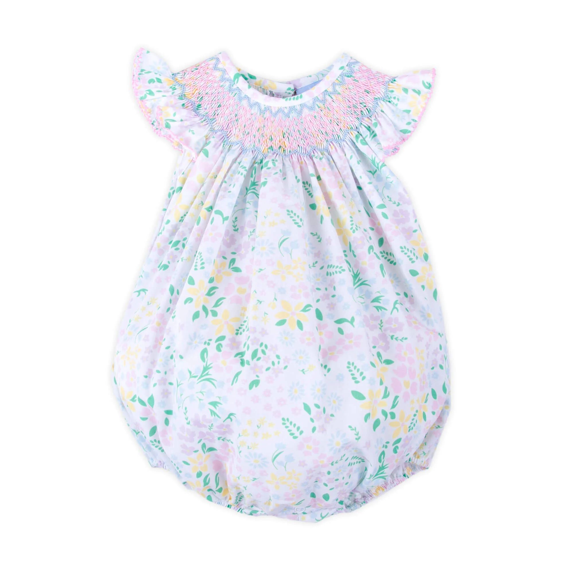 Garden Floral Smocked Angel Sleeve Bubble