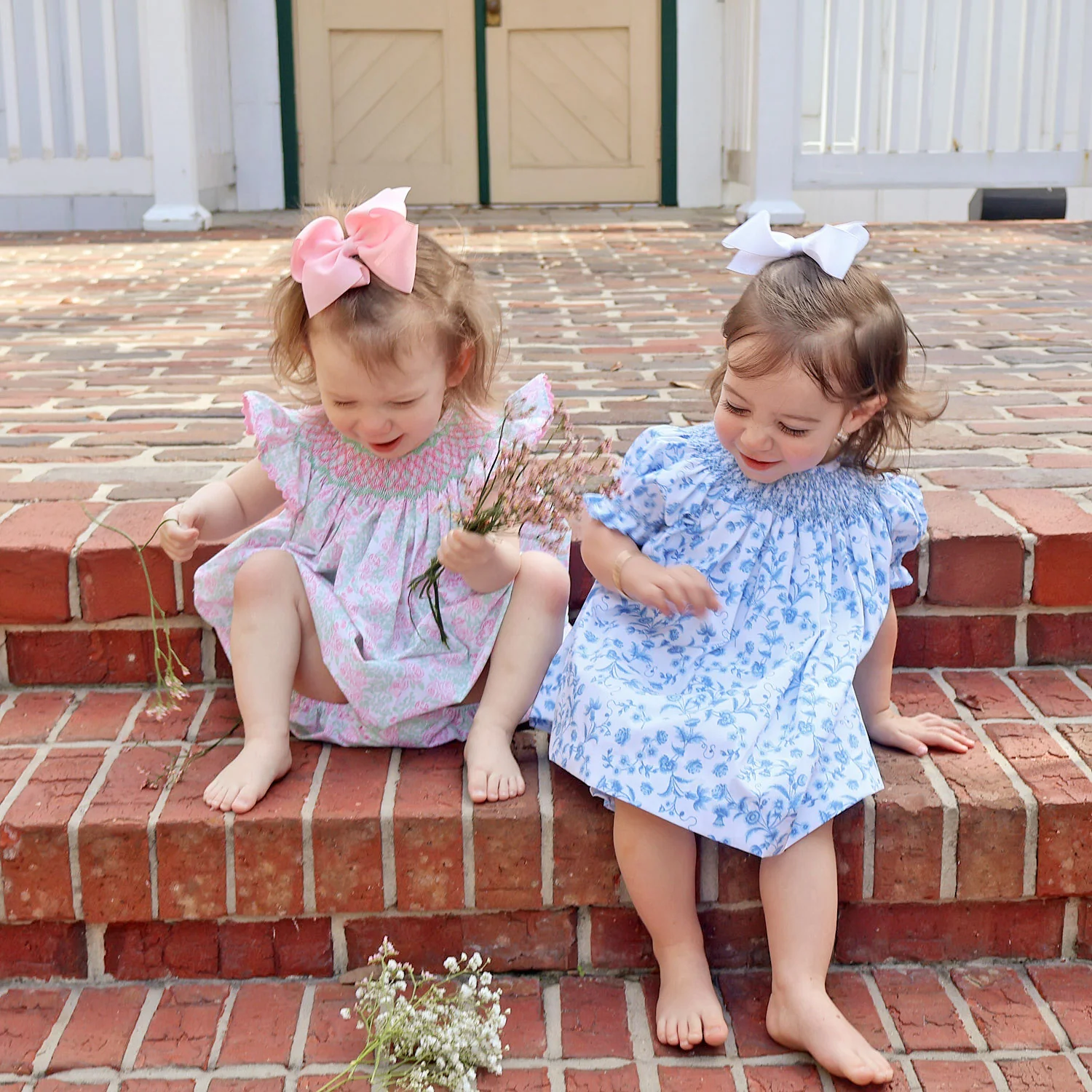 Blue Floral Smocked Bishop Bloomer Set - Image 4