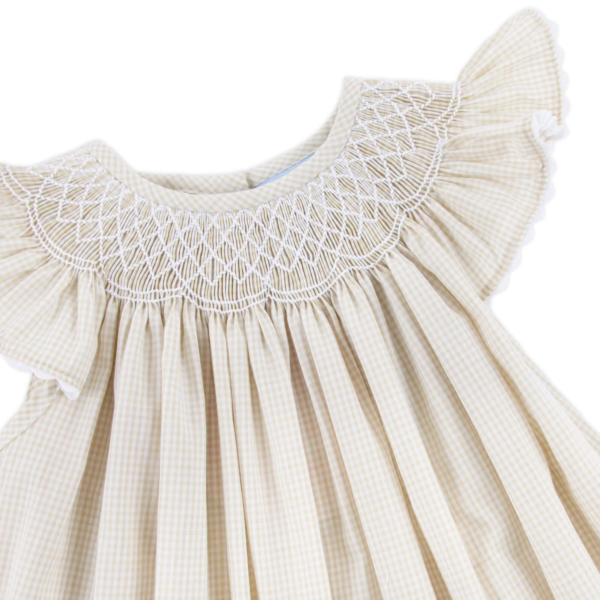 Geo Smocked Tan Gingham Angel Sleeve Bloomer Set - Image 4