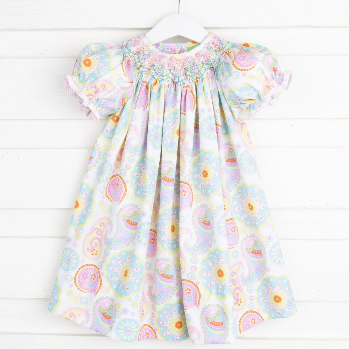 Geometric Smocked Bishop Pink Paisley
