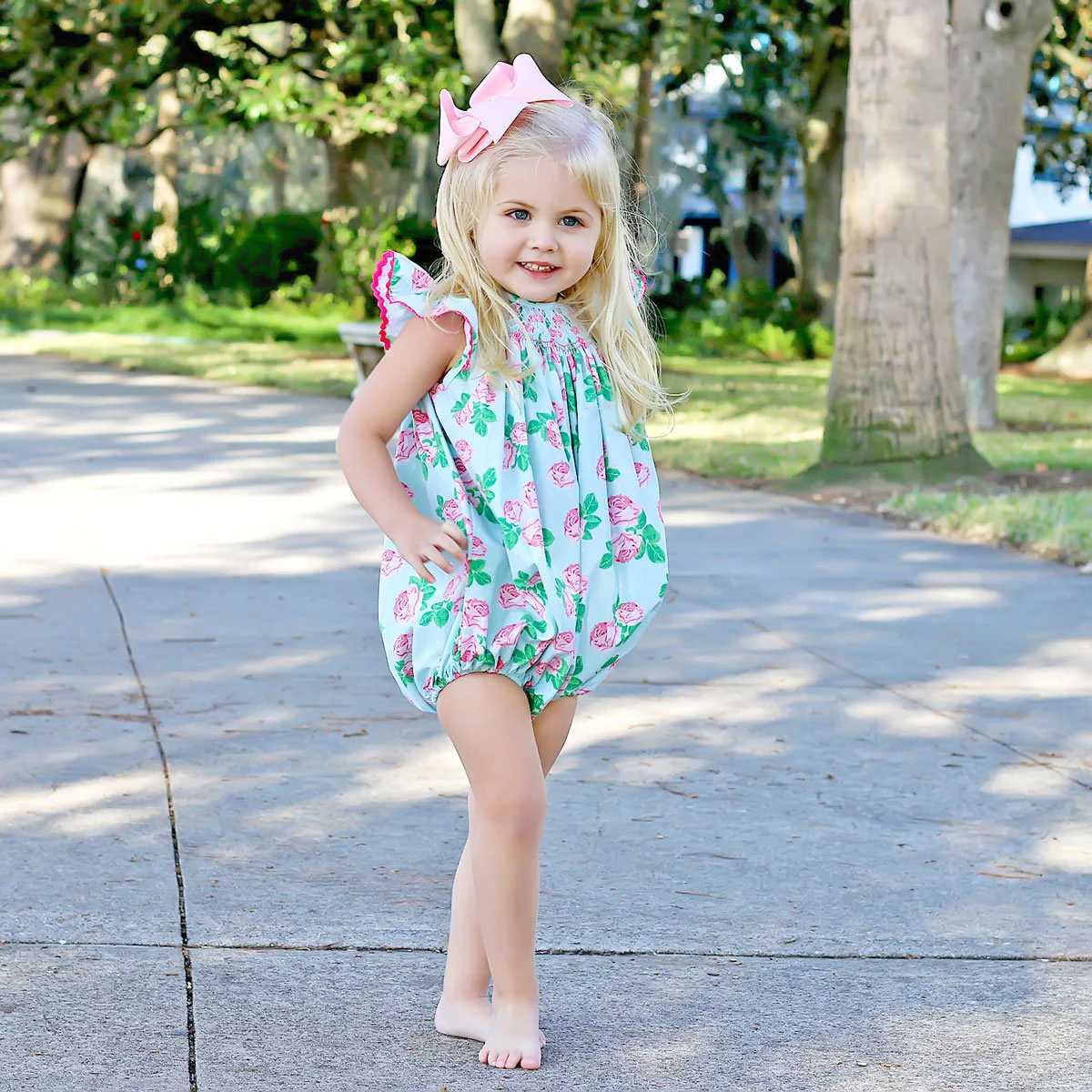 Geometric Smocked Bubble Vintage Blooms