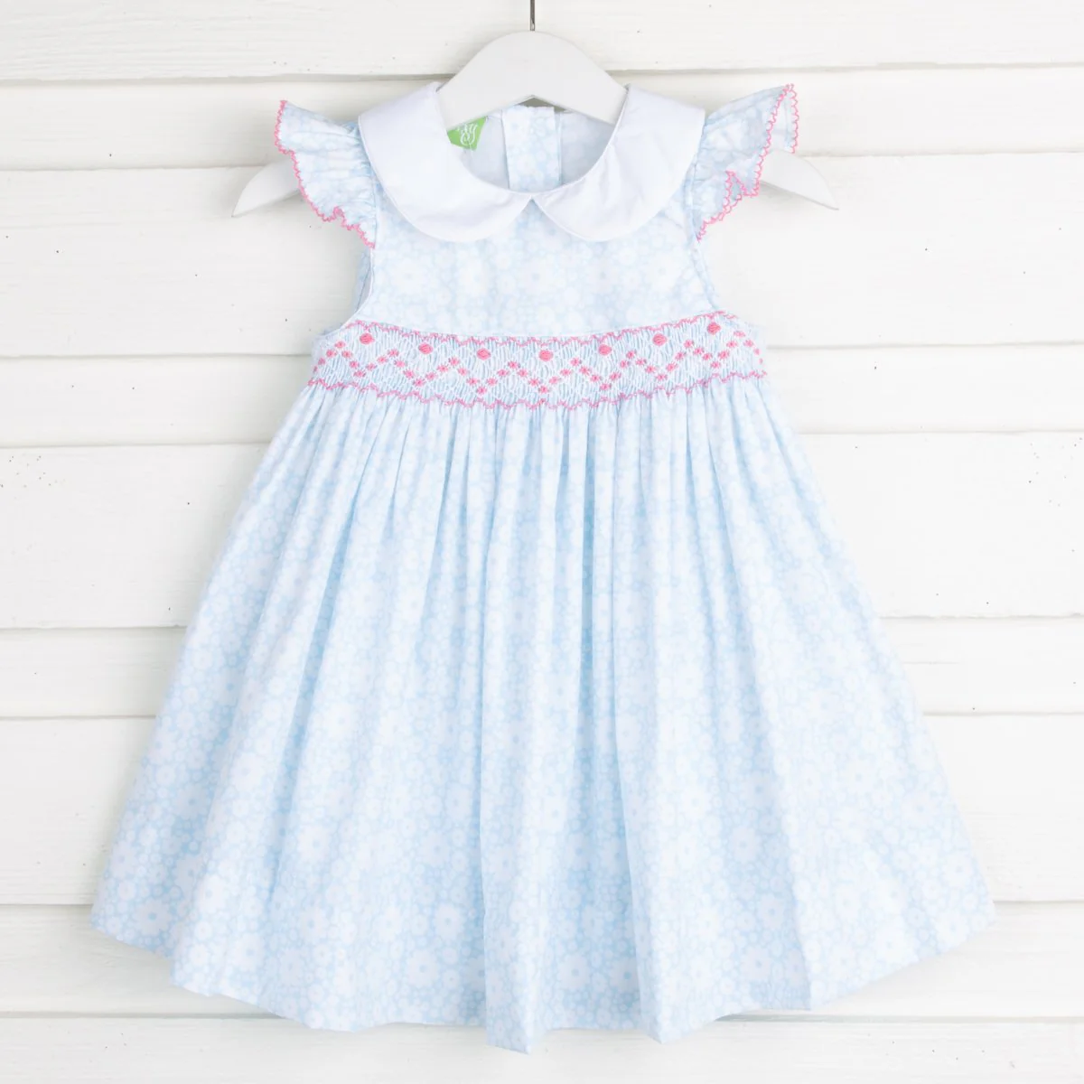 Geometric Smocked Collared Dress Blue Daisy