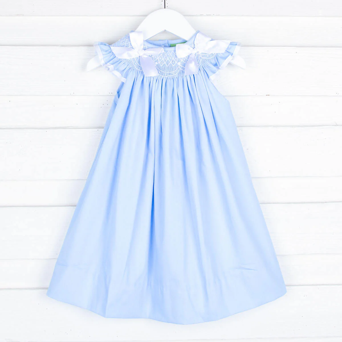 Smocked Light Blue Dress with Bows