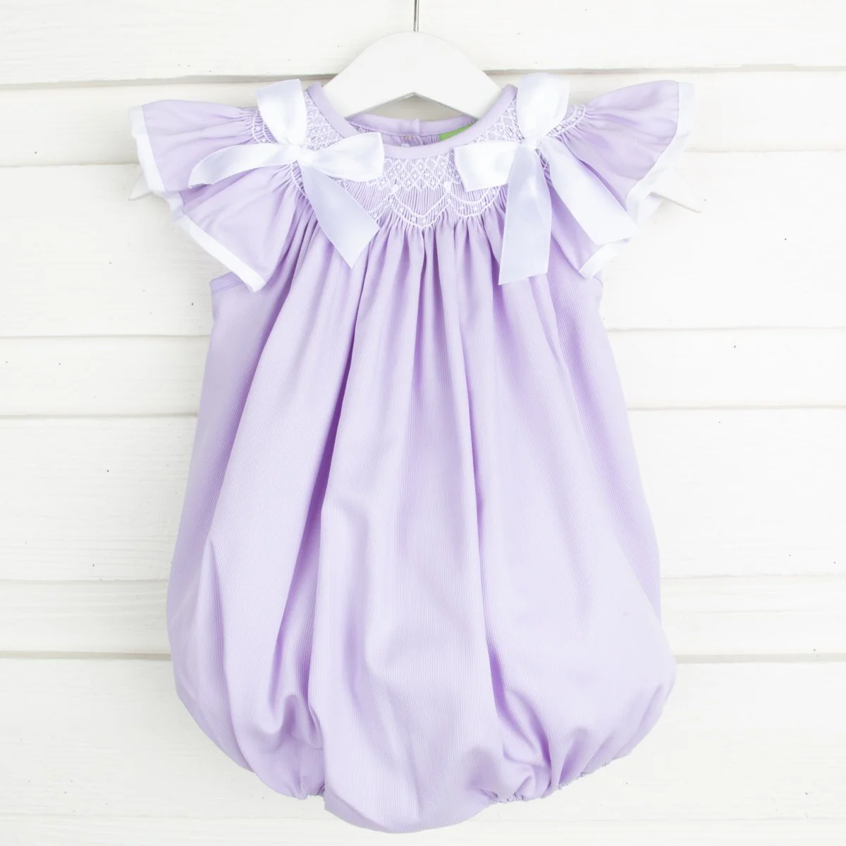 Geometric Smocked Ribbon Bow Bubble Lavender Pique