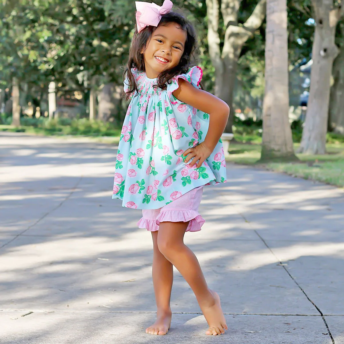 Geometric Smocked Short Set Vintage Blooms