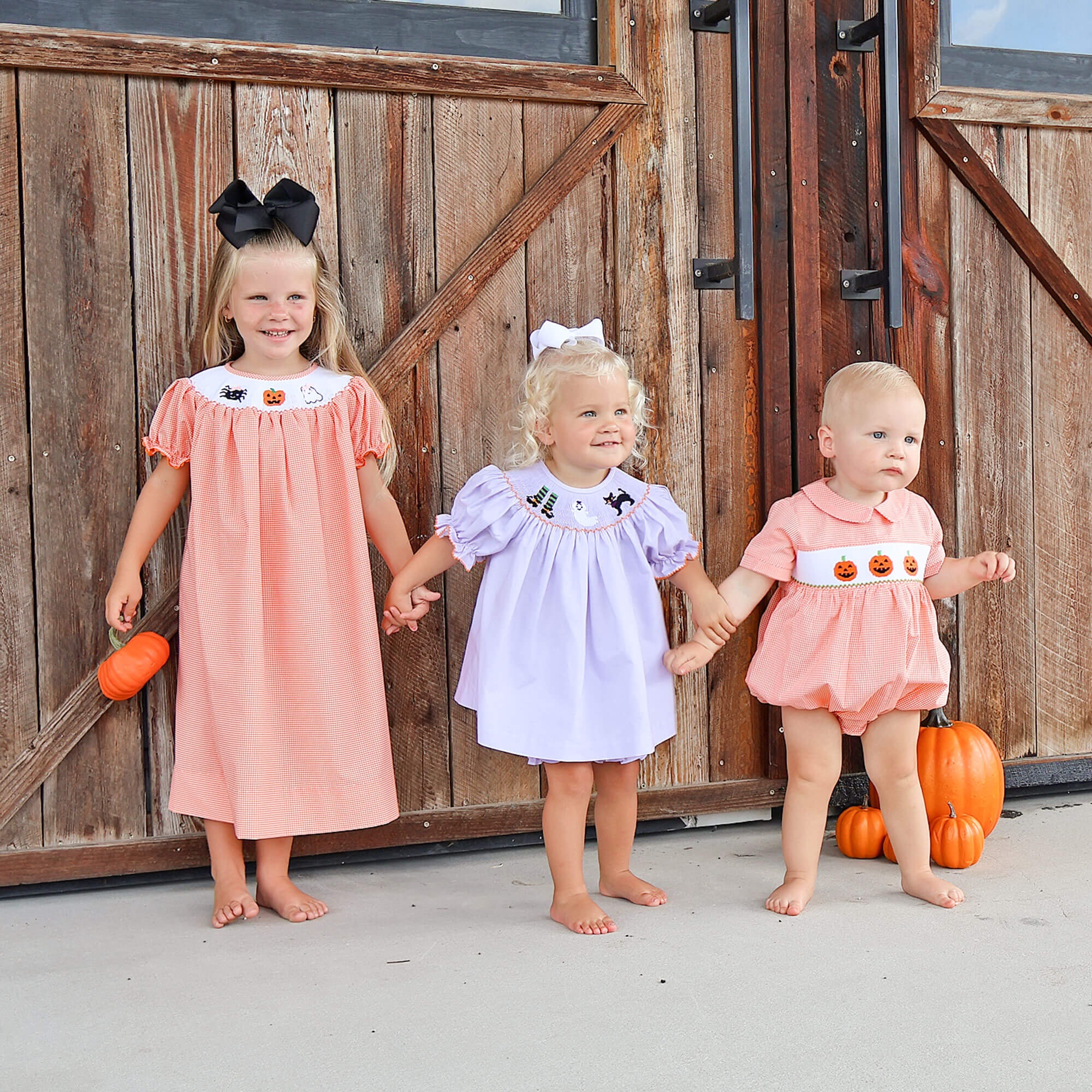 Scary Smocked Orange Gingham Bishop Dress - Image 5
