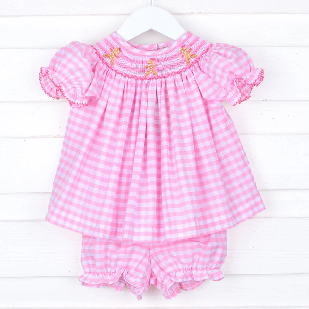Gingerbread Pink Check Smocked Bloomer Set