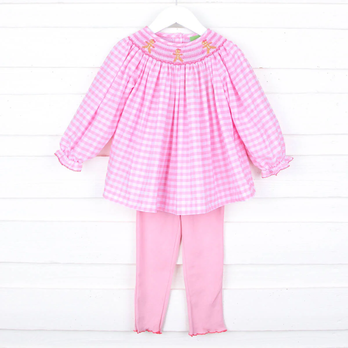 Gingerbread Pink Check Smocked Pant Set