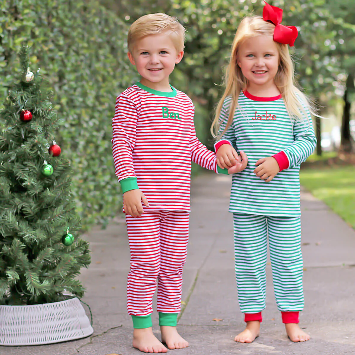 Green Candy Cane Stripe Pajamas - Image 3