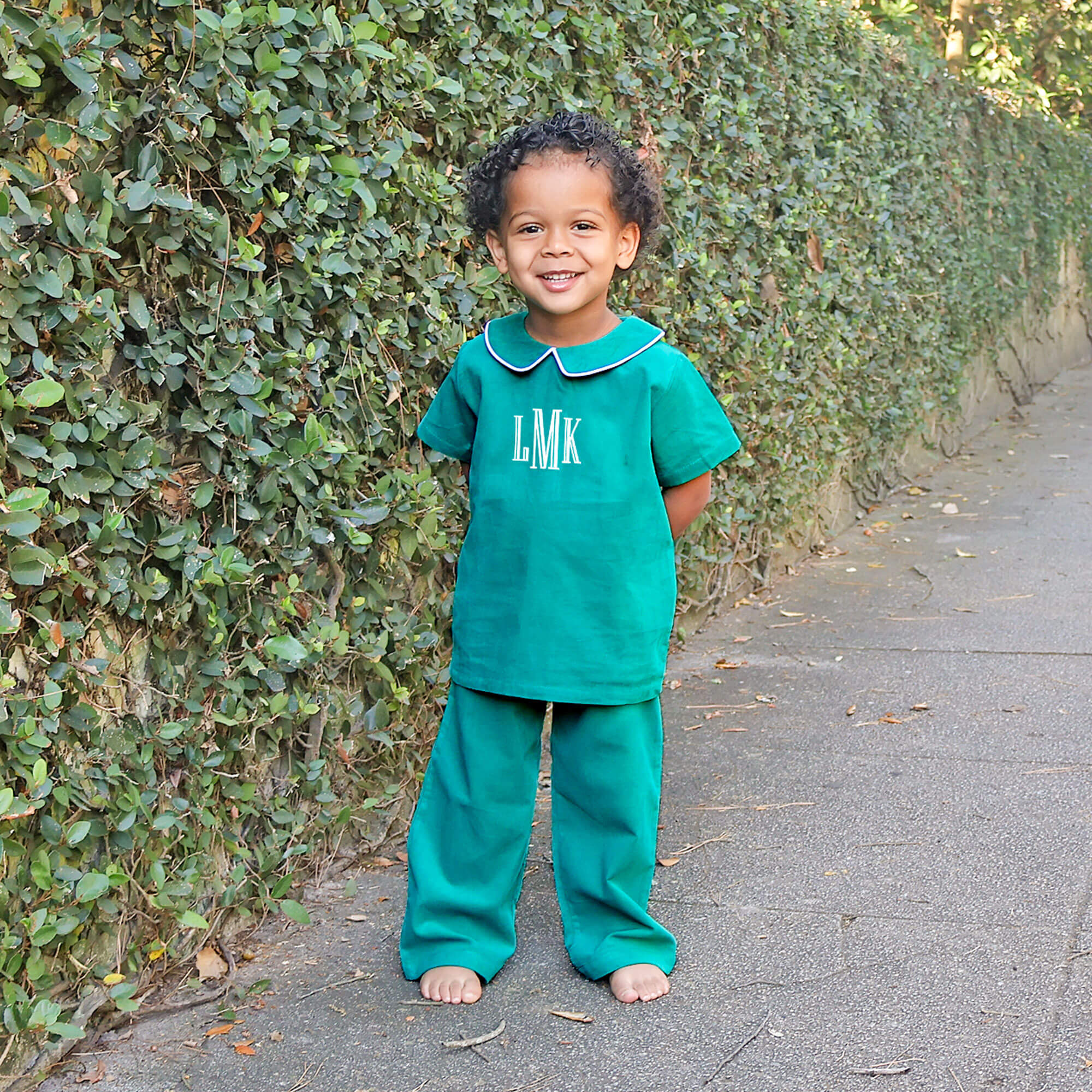 Green Corduroy Collared Pant Set