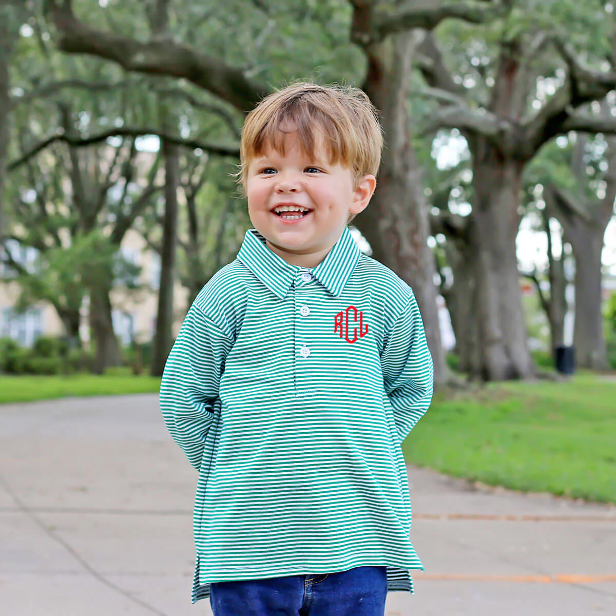 Green Stripe Long Sleeve Polo Shirt - Image 7