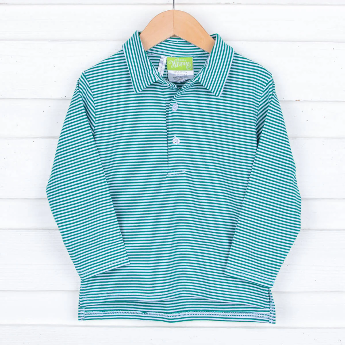 Green Stripe Long Sleeve Polo Shirt - Image 8