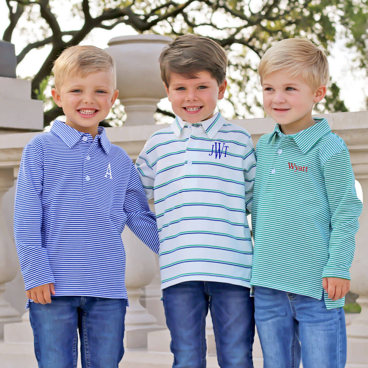 Green Stripe Long Sleeve Polo Shirt - Image 9