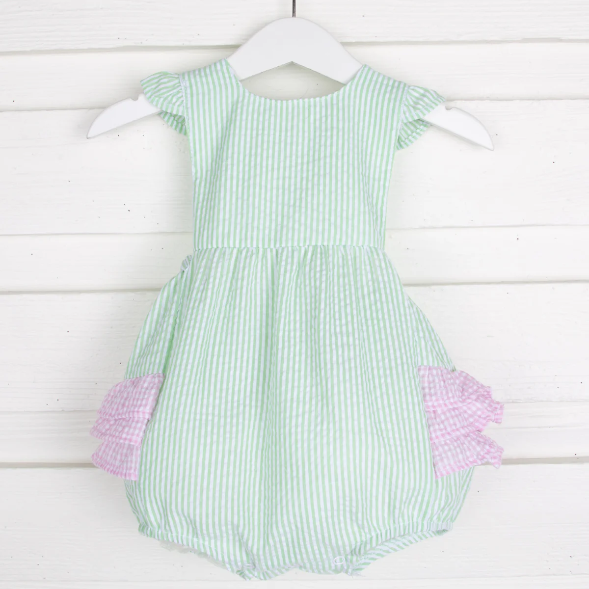 Green Stripe Seersucker Ruffle Bubble - Image 2