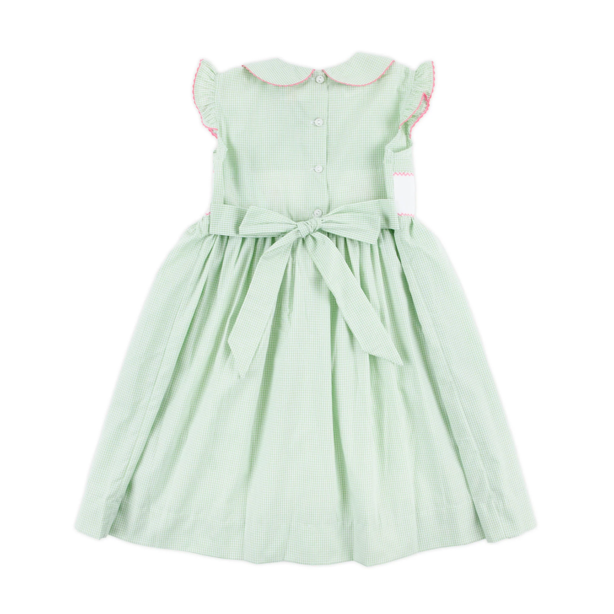 Happy Bunny Light Green Gingham Smocked Collared Dress - Image 2