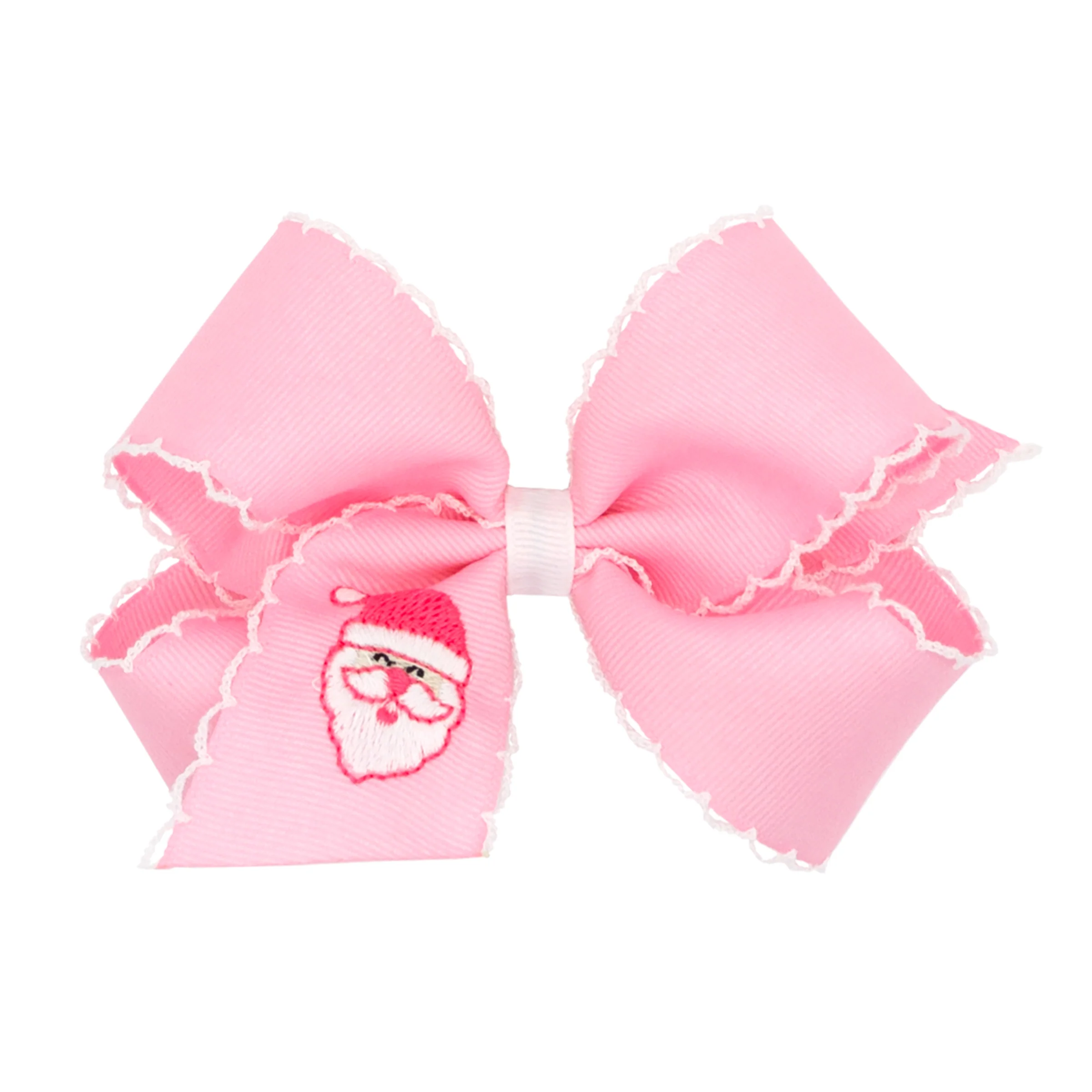 Santa Embroidered Pink Moonstitch Bow