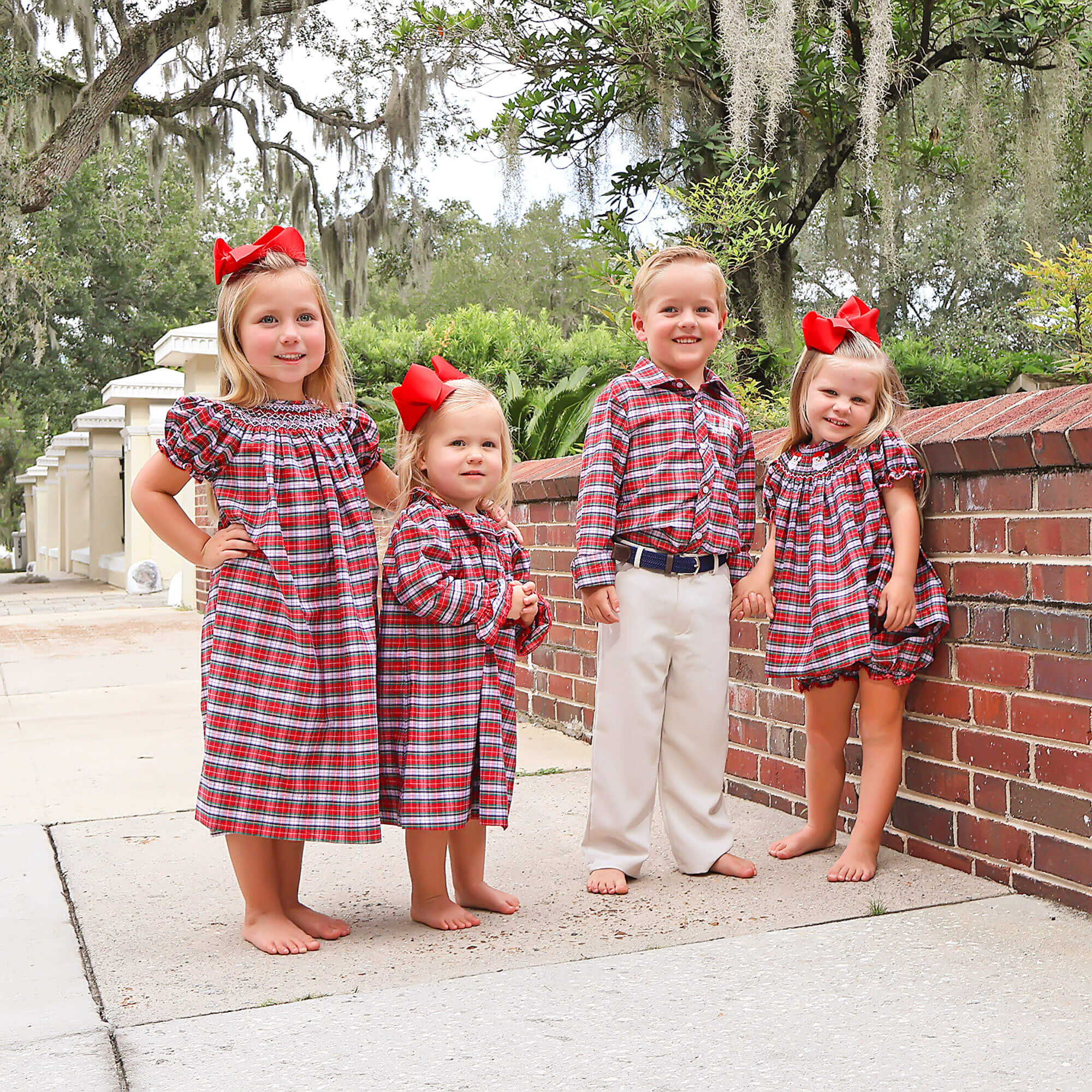 Happy Santa Smocked Seattle Red Plaid Bloomer Set - Image 5