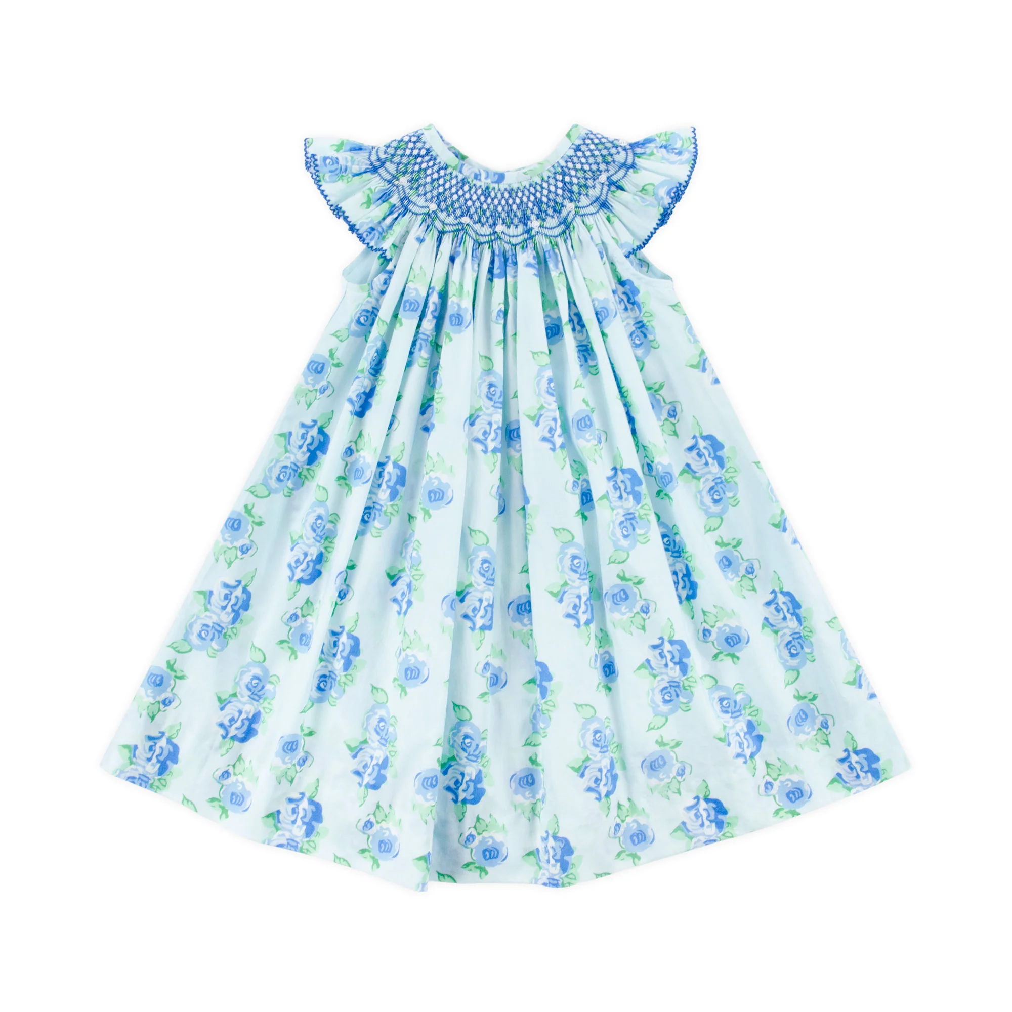 Happy Spring Blue Floral Smocked Dress