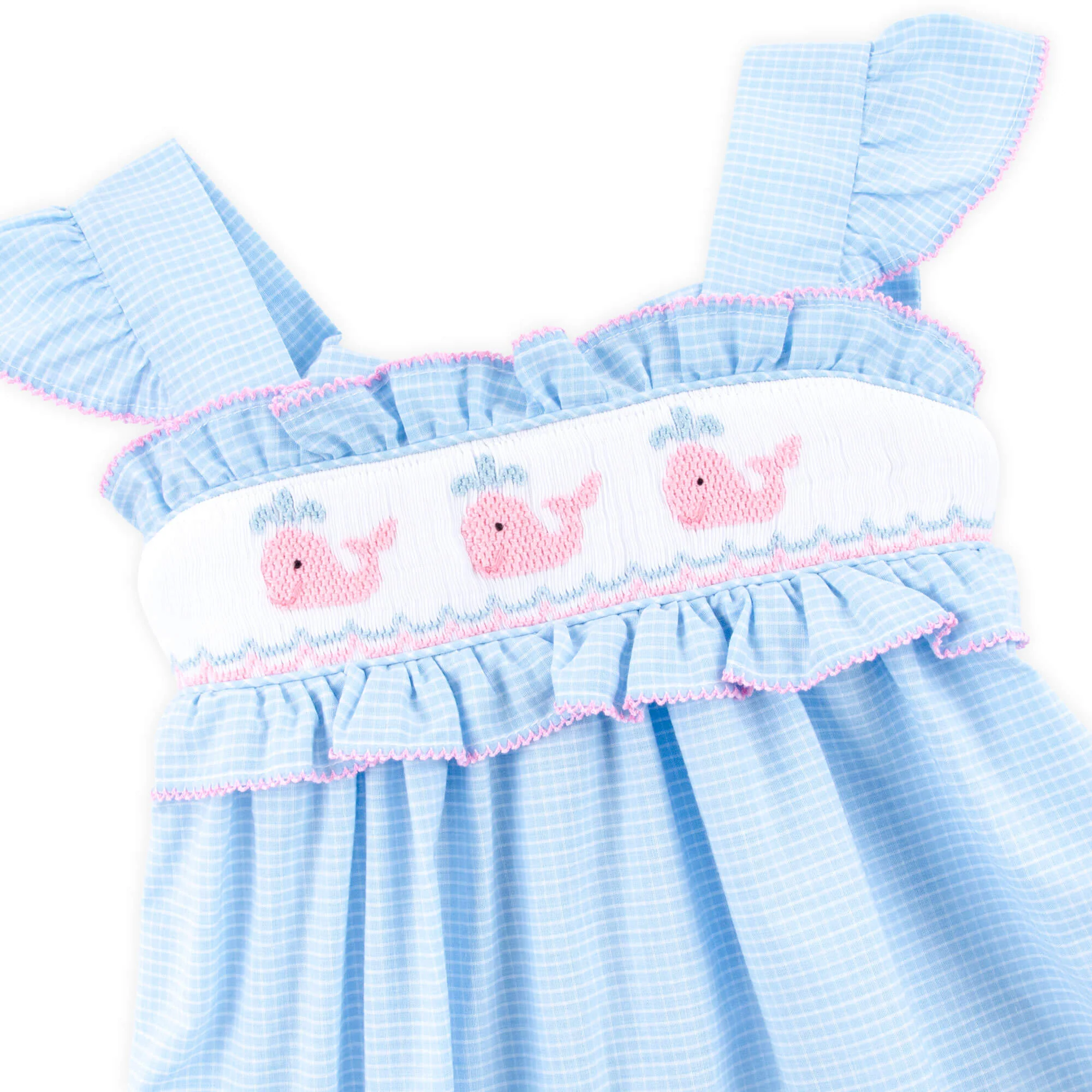 Happy Whale Blue Windowpane Smocked Amy Short Set - Image 3