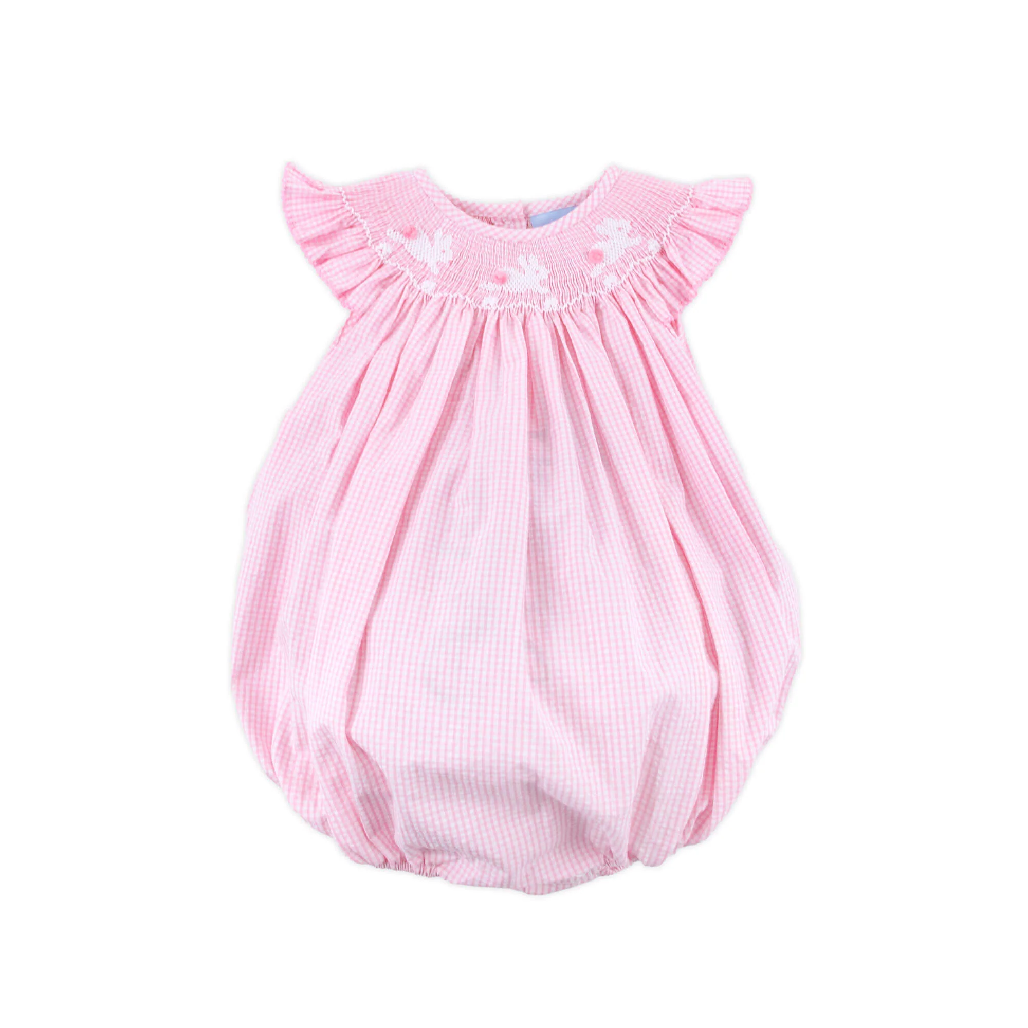 Hop Hop Bunnies Smocked Pink Gingham Bubble