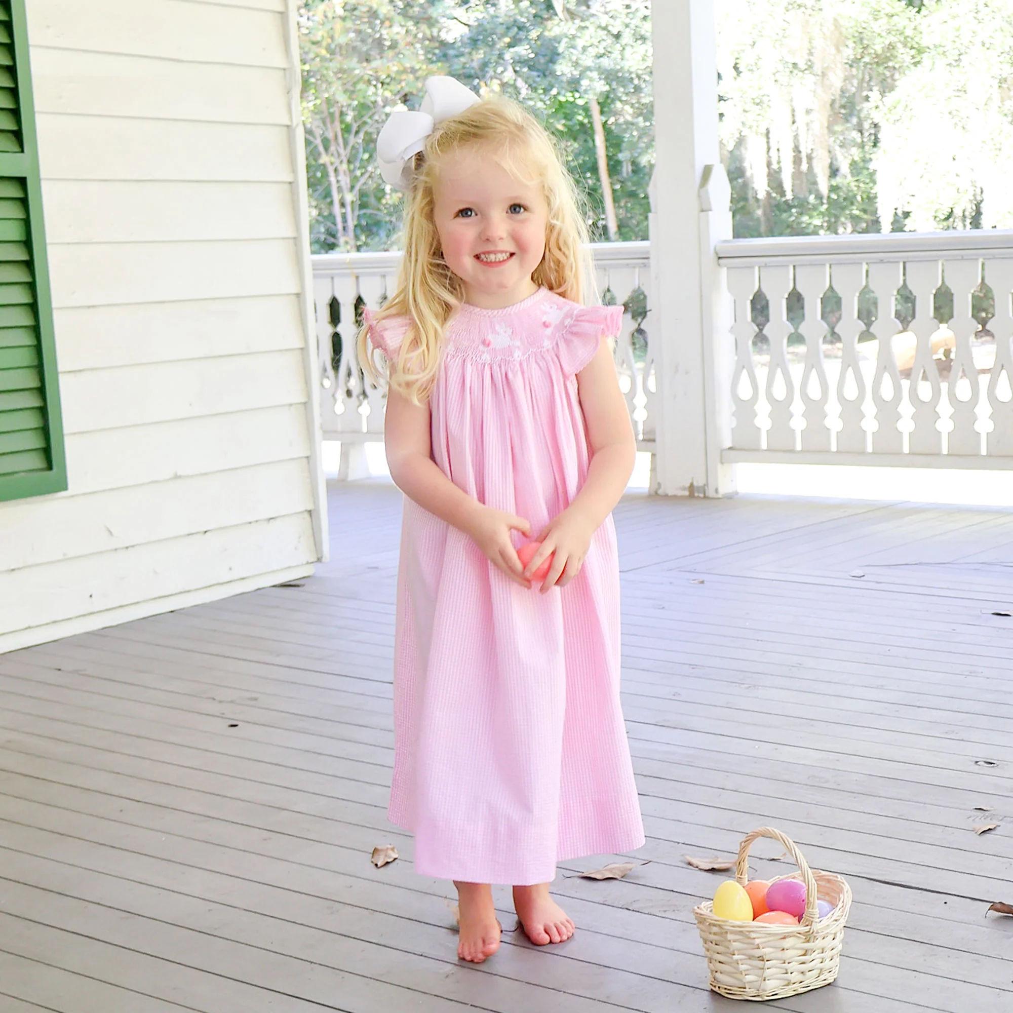Hop Hop Bunnies Smocked Pink Gingham Dress