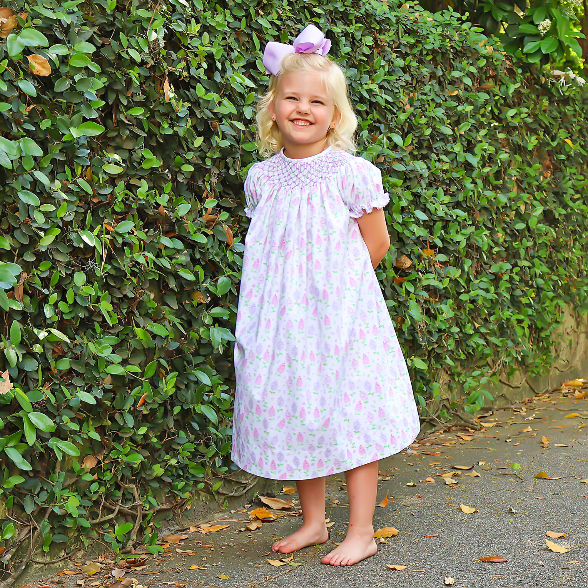 Hydrangea Floral Lavender Smocked Bishop Dress
