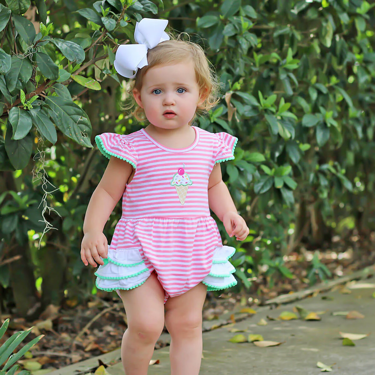 Ice Cream Cone Pink Stripe Ruffle Bubble