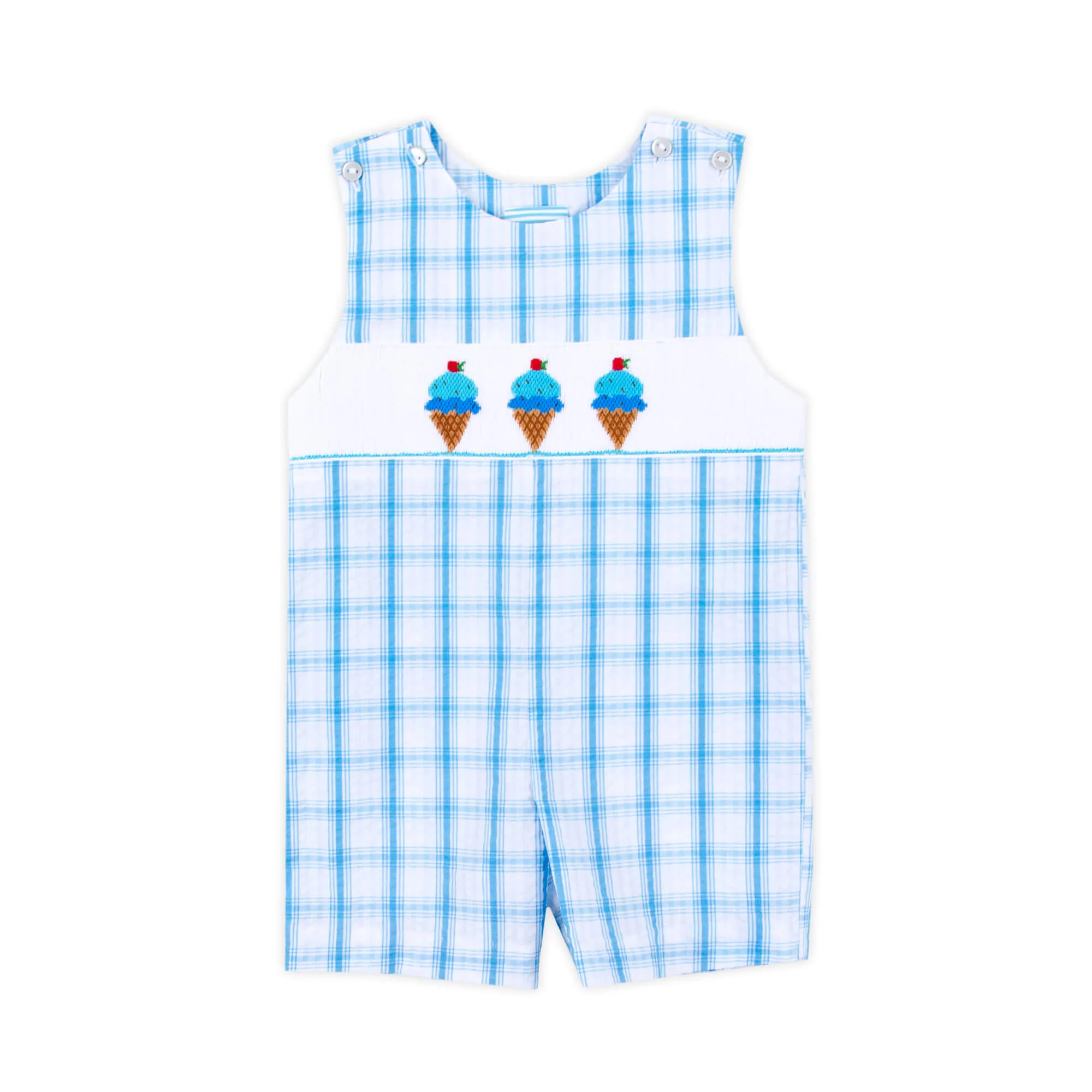 Ice Cream Scoops Smocked Turquoise Plaid Jon Jon