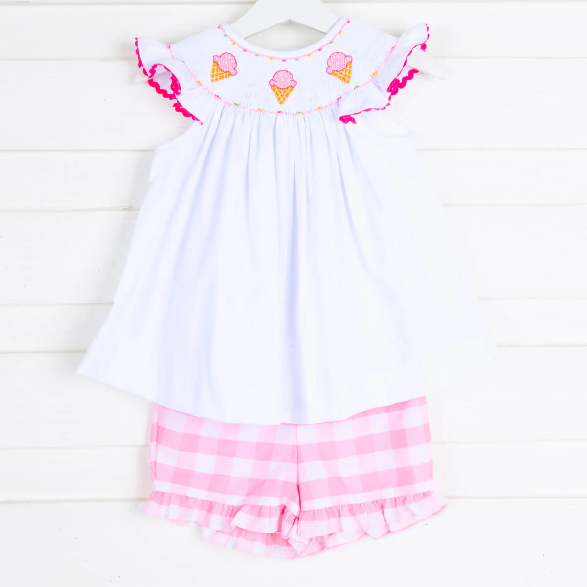 Ice Cream Smocked Pink Check Short Set