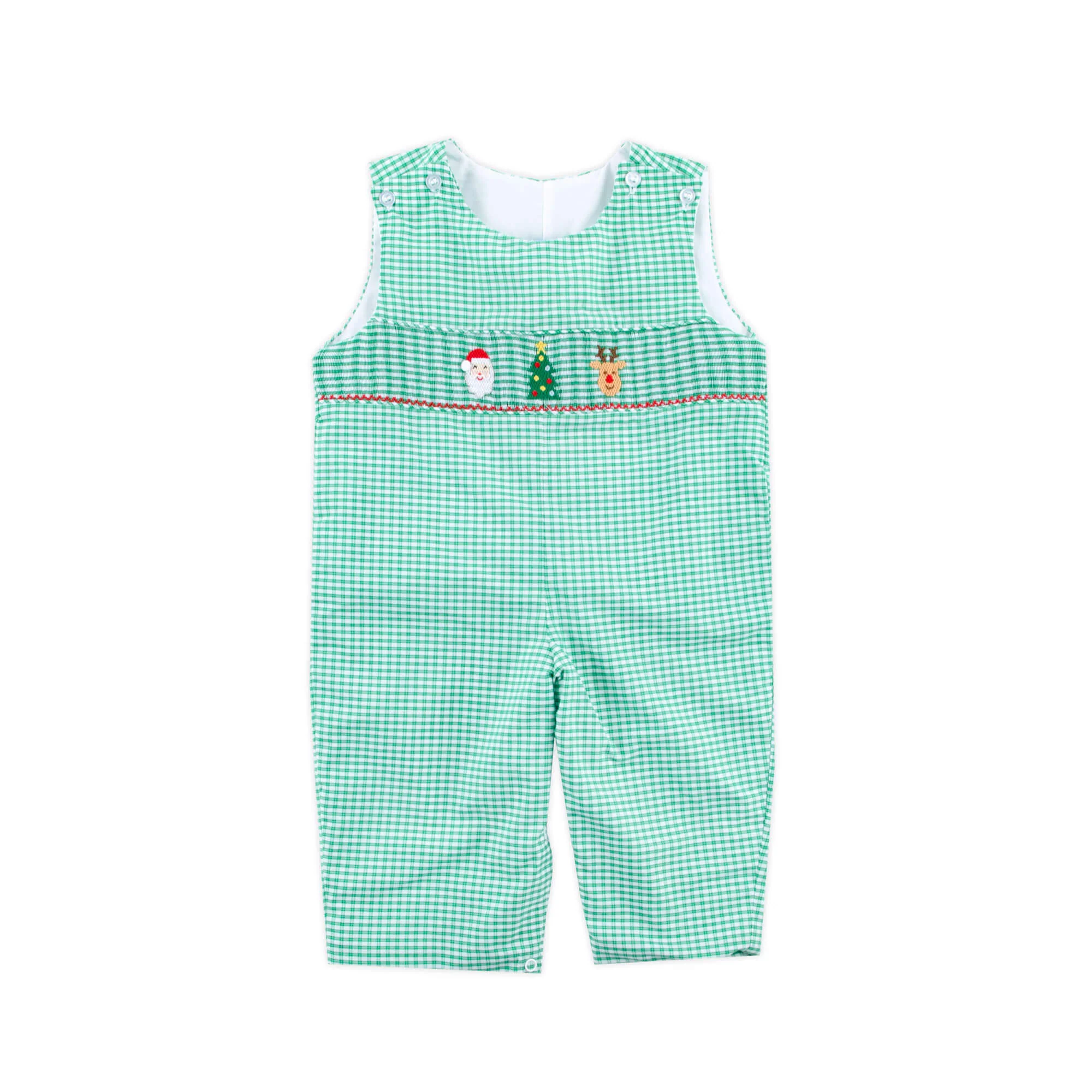 Jolly Christmas Smocked Green Windowpane Longall