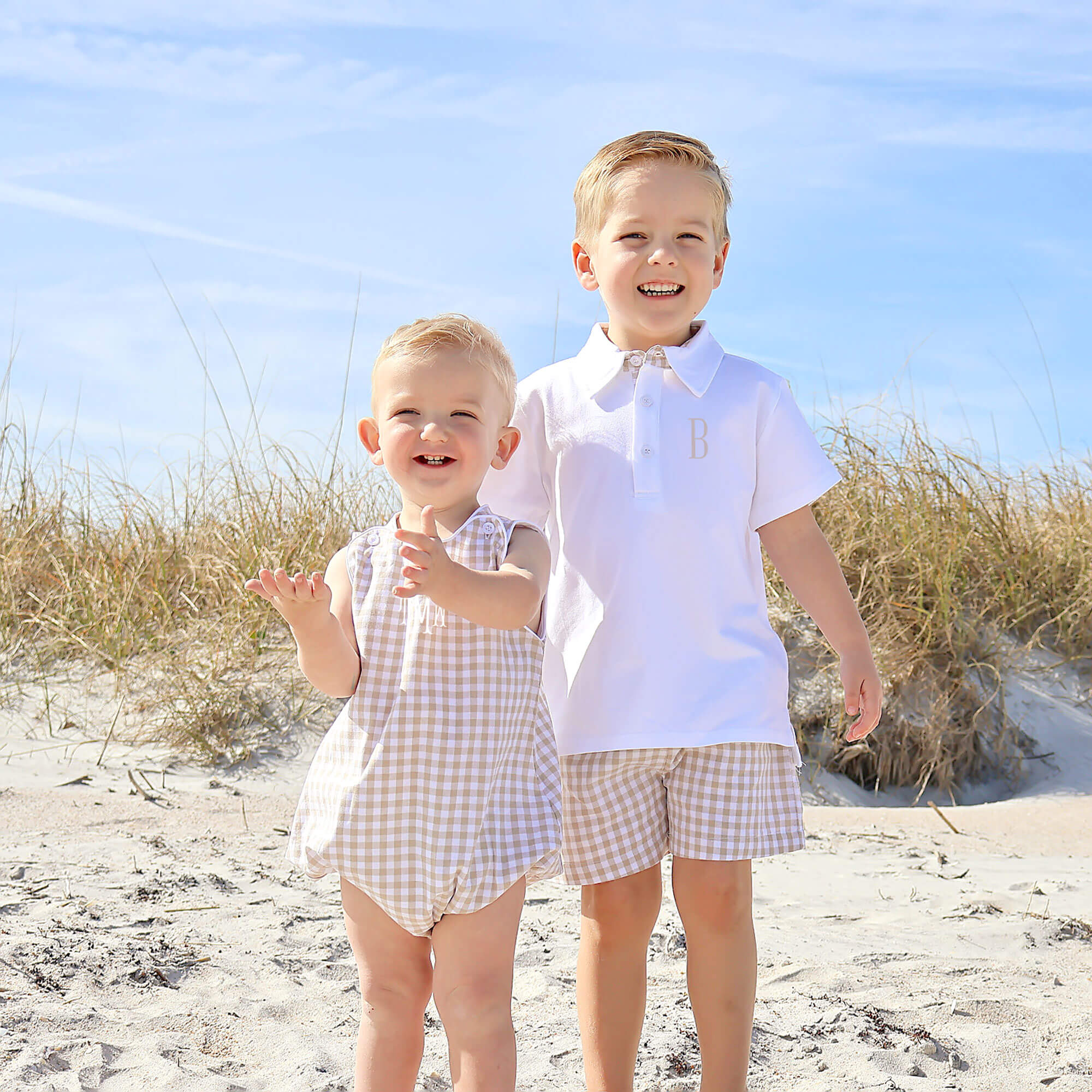 Khaki Gingham Boy Polo Short Set - Image 5