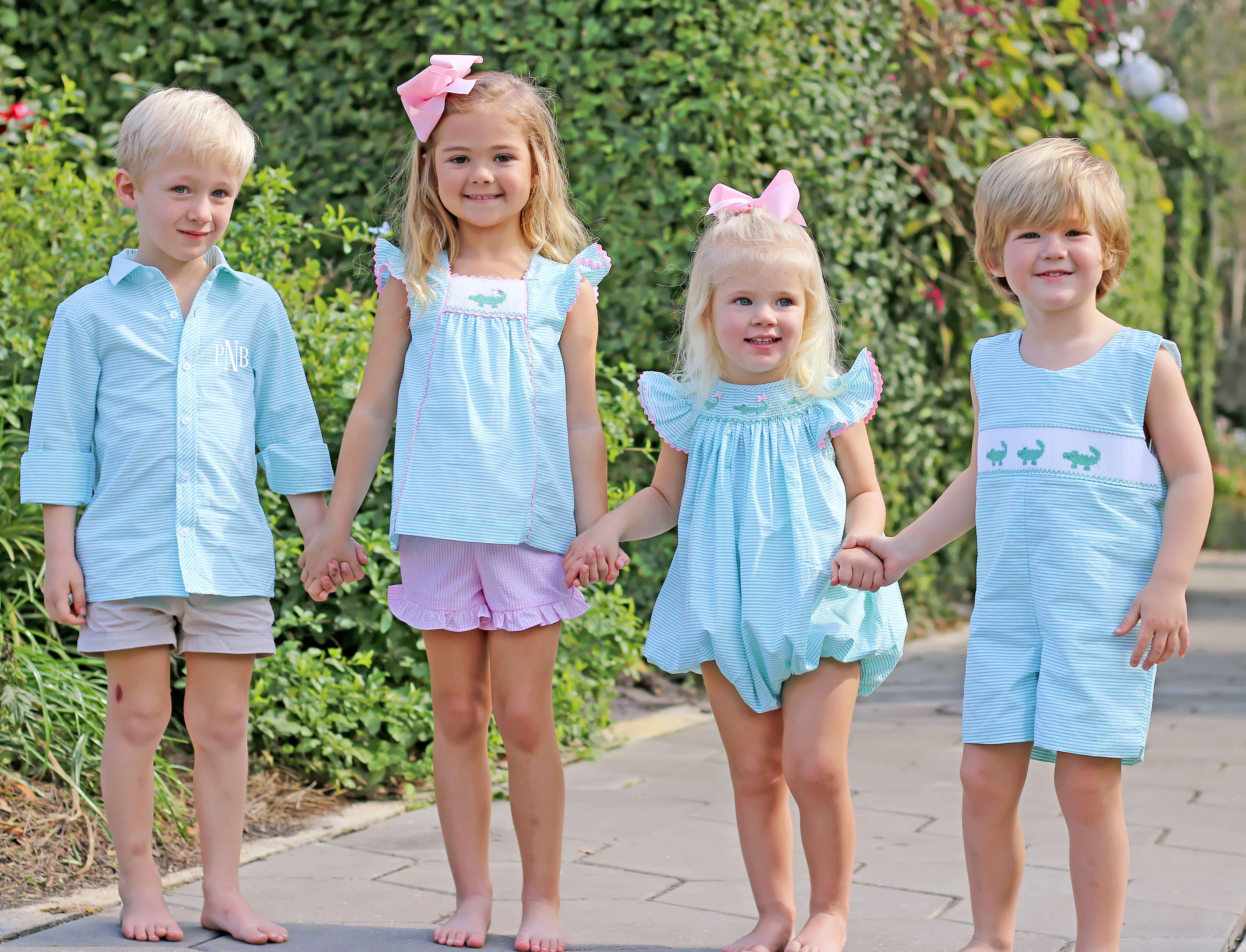 Green Seersucker Alligator Smocked Short Set - Image 8