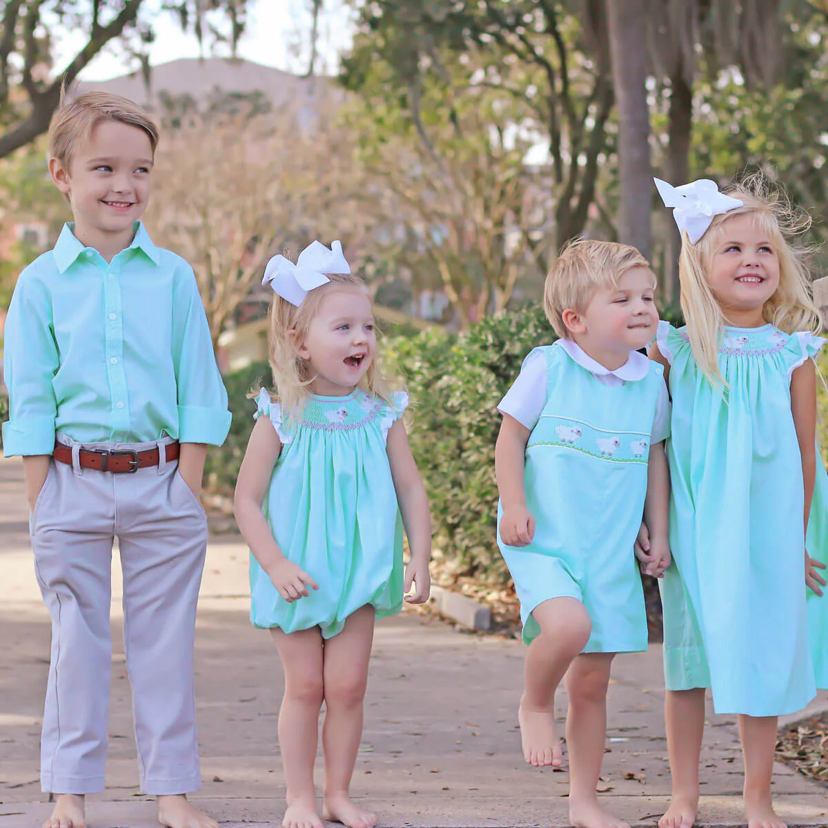 Lamb Smocked Bubble Mint Gingham - Image 4
