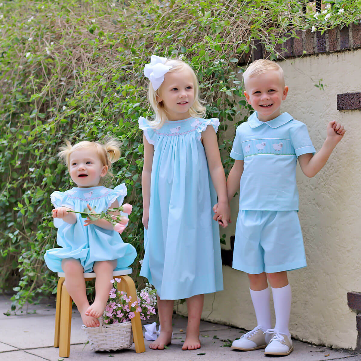Baby Lamb Mint Smocked Collared Short Set - Image 4