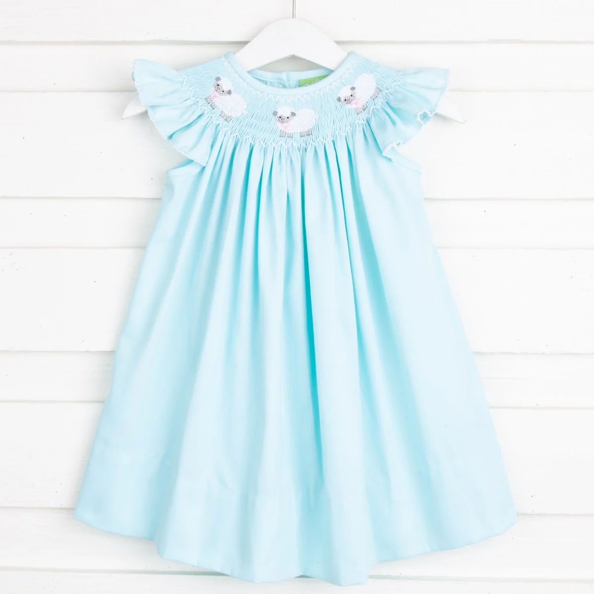 Lamb Smocked Dress Mint Pique