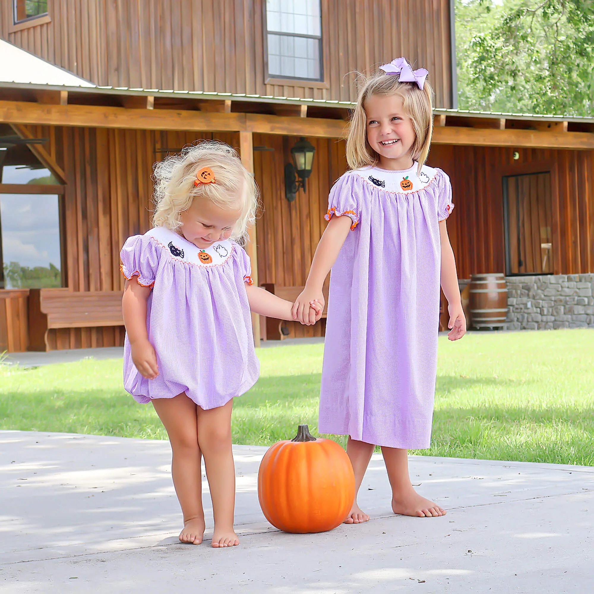 Halloween Smocked Lavender Gingham Dress - Image 3
