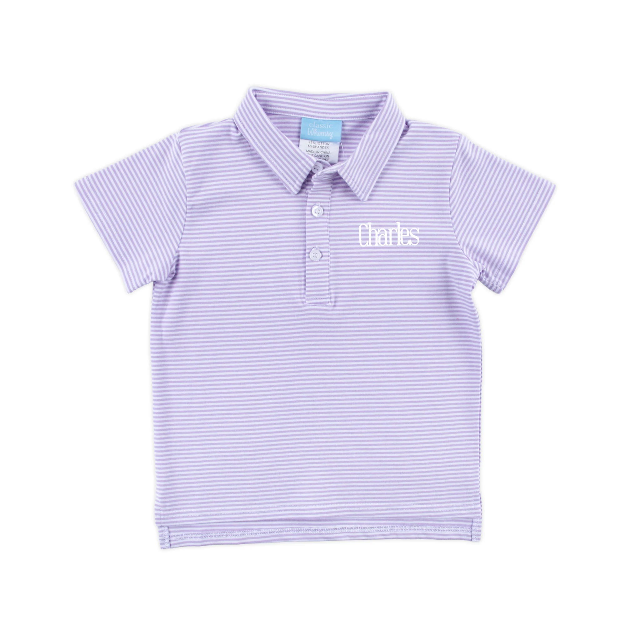 Lavender Stripe Knit Short Sleeve Polo - Image 2