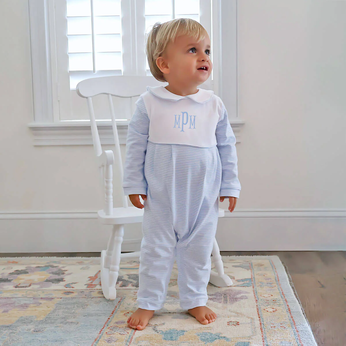 Light Blue and White Stripe Romper