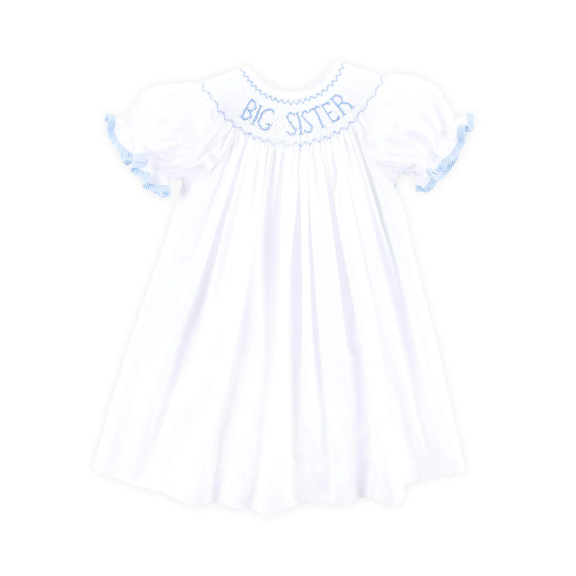 Big Sister Smocked Bishop Dress White with Blue