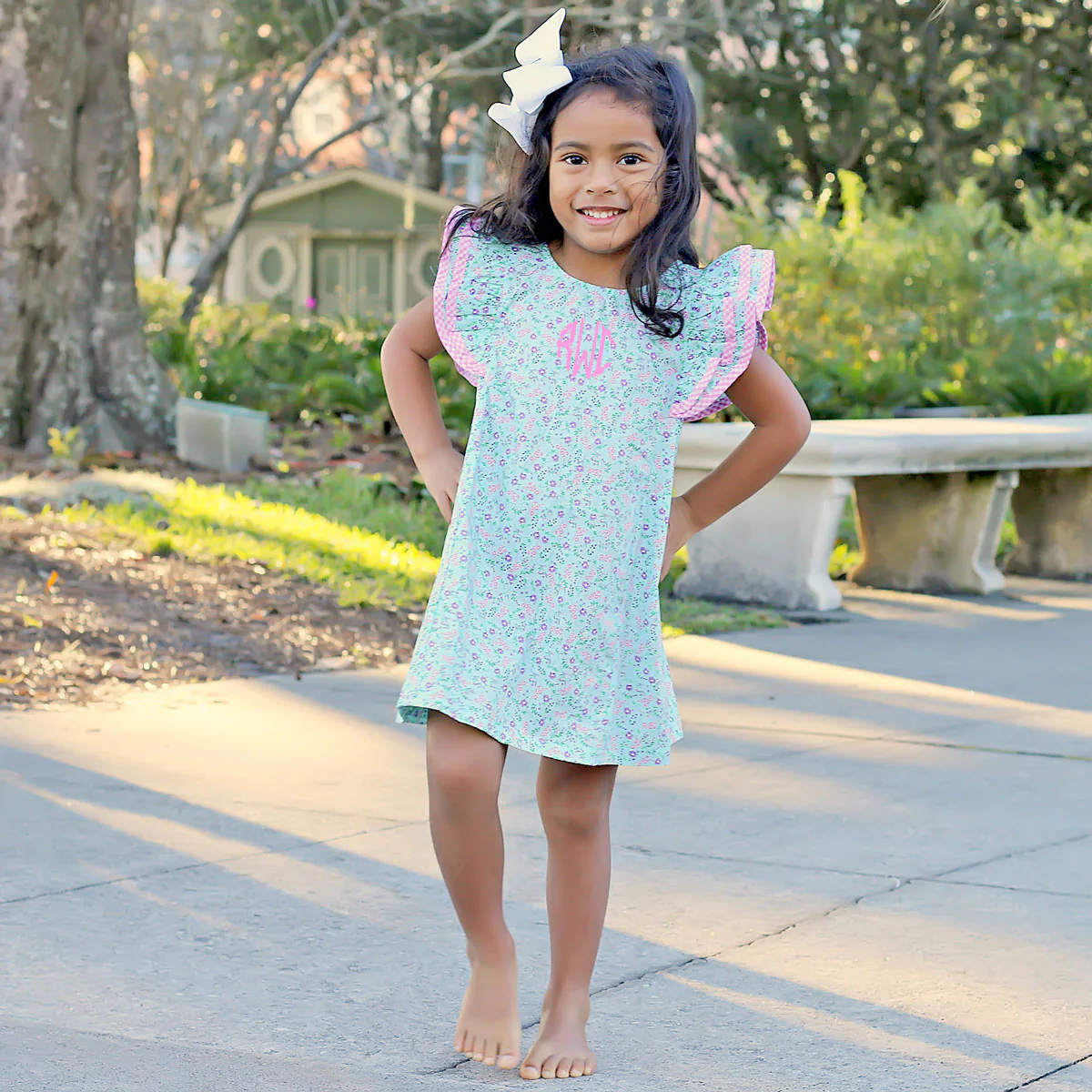 Light Blue Floral Ruffle Dress