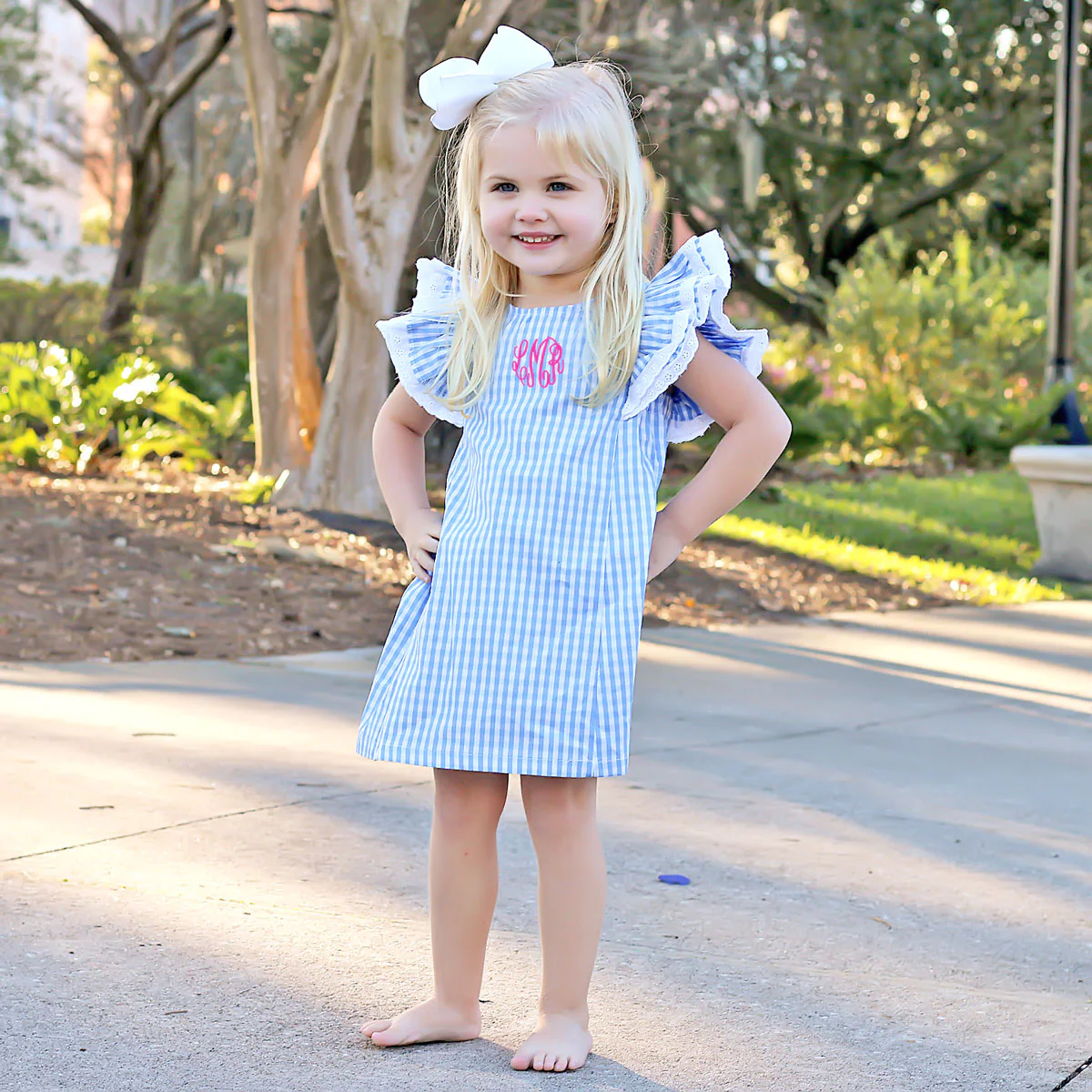 Light Blue Gingham Ruffle Dress