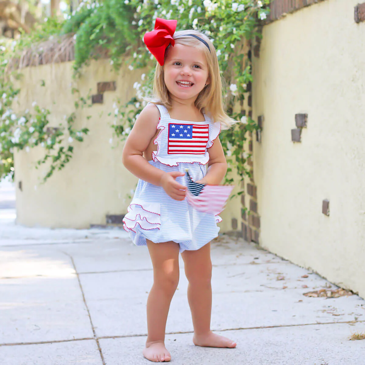 Flag Applique Light Blue Stripe Leah Bubble
