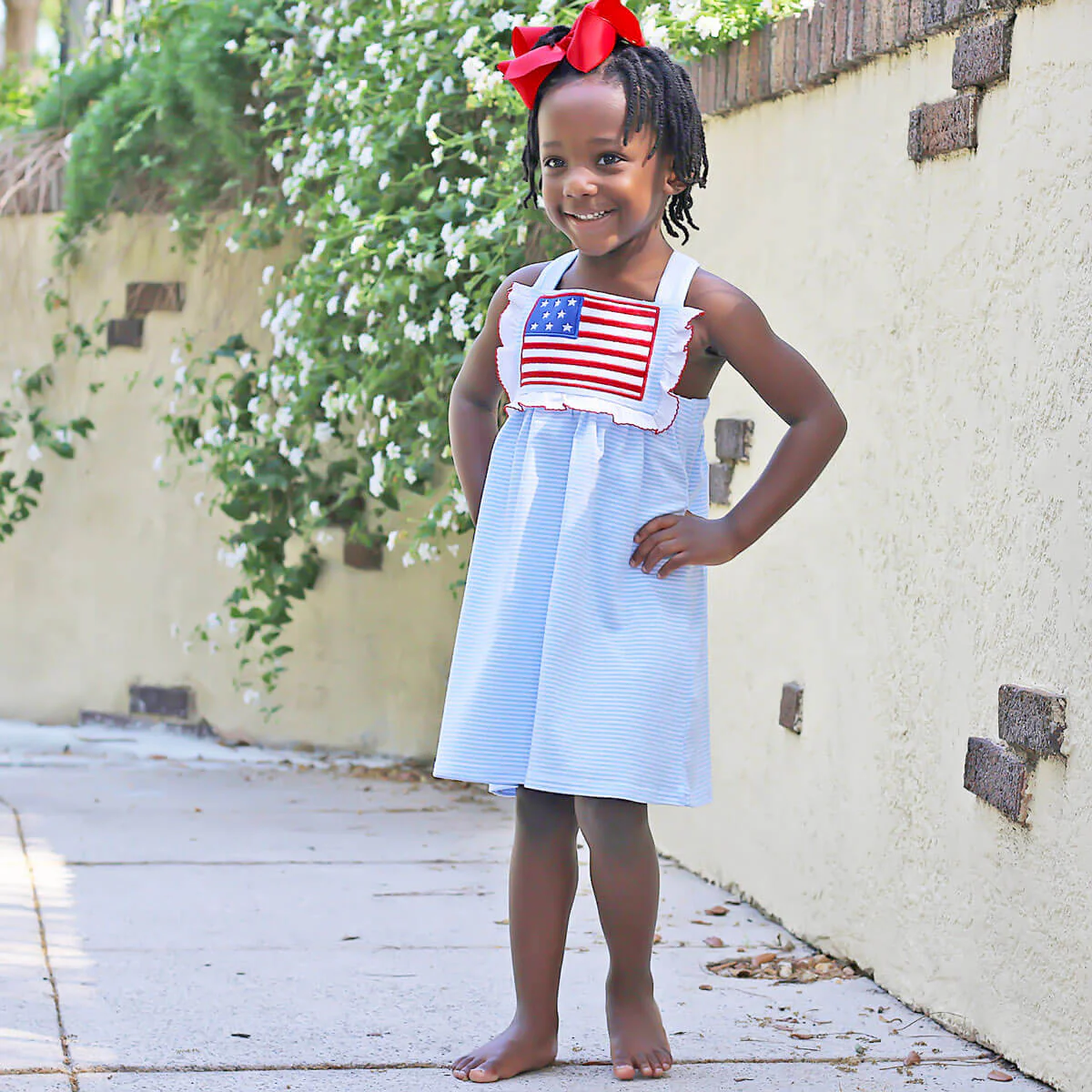 Flag Applique Light Blue Stripe Mia Dress