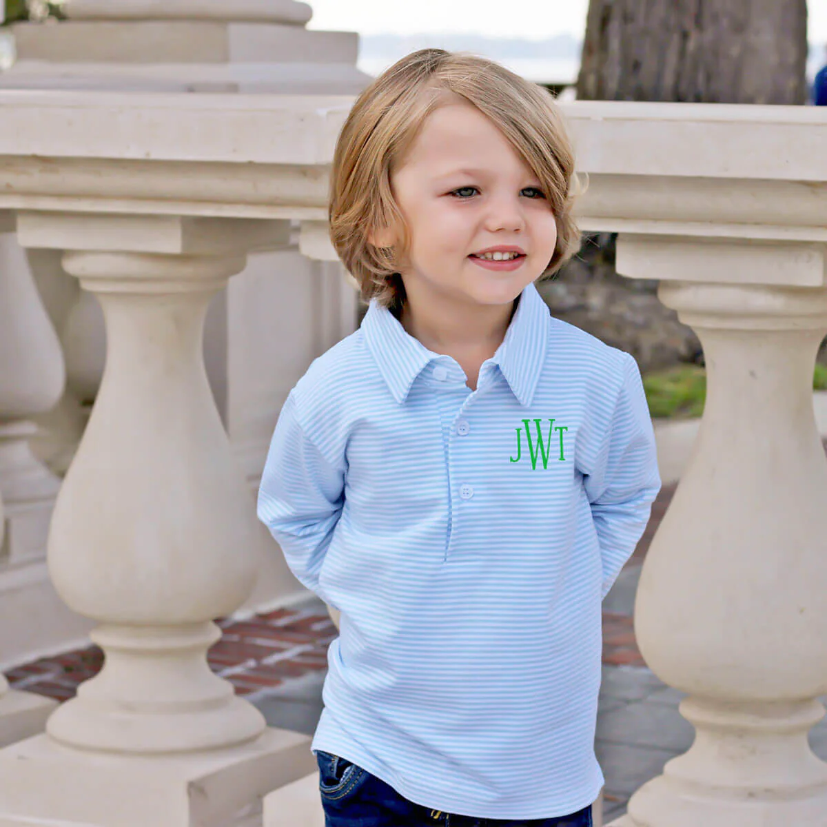 Light Blue Stripe Long Sleeve Polo